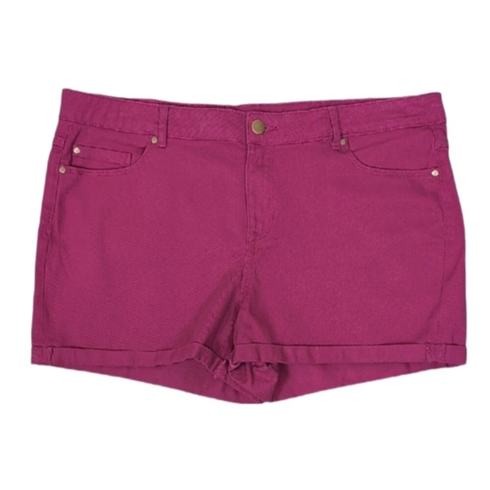 💠 George Denim Shorts Womens Size 14 Short Cuffed Hem 3" Fuchsia Stretch